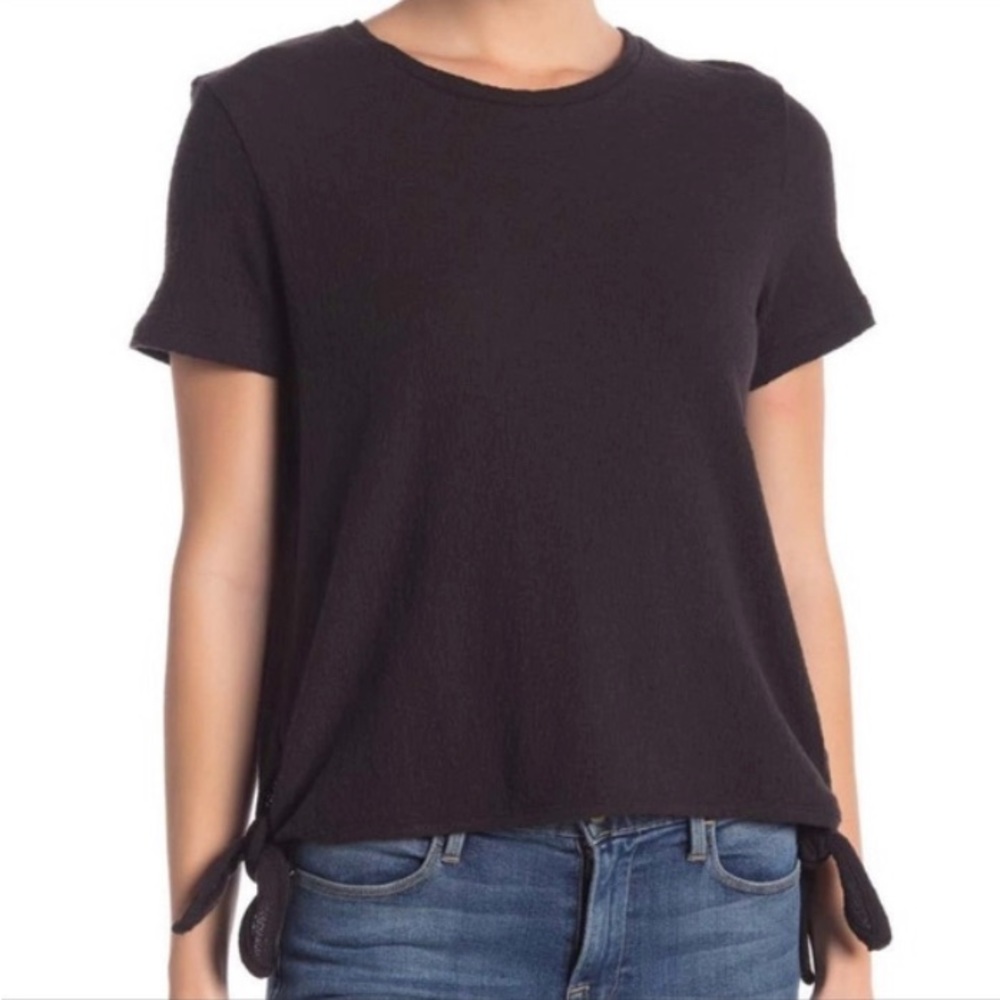 Madewell Black Short Sleeve Texture & Thread Modern Side-Tie Top Size Large